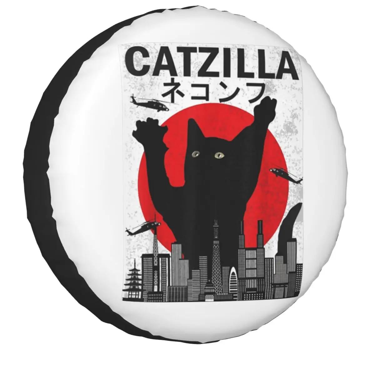 Custom Catzilla Spare Tire Cover for Jeep Hummer Japanese Sunset Style Cat Vintage Kitten Lover Gift Car Wheel Prote